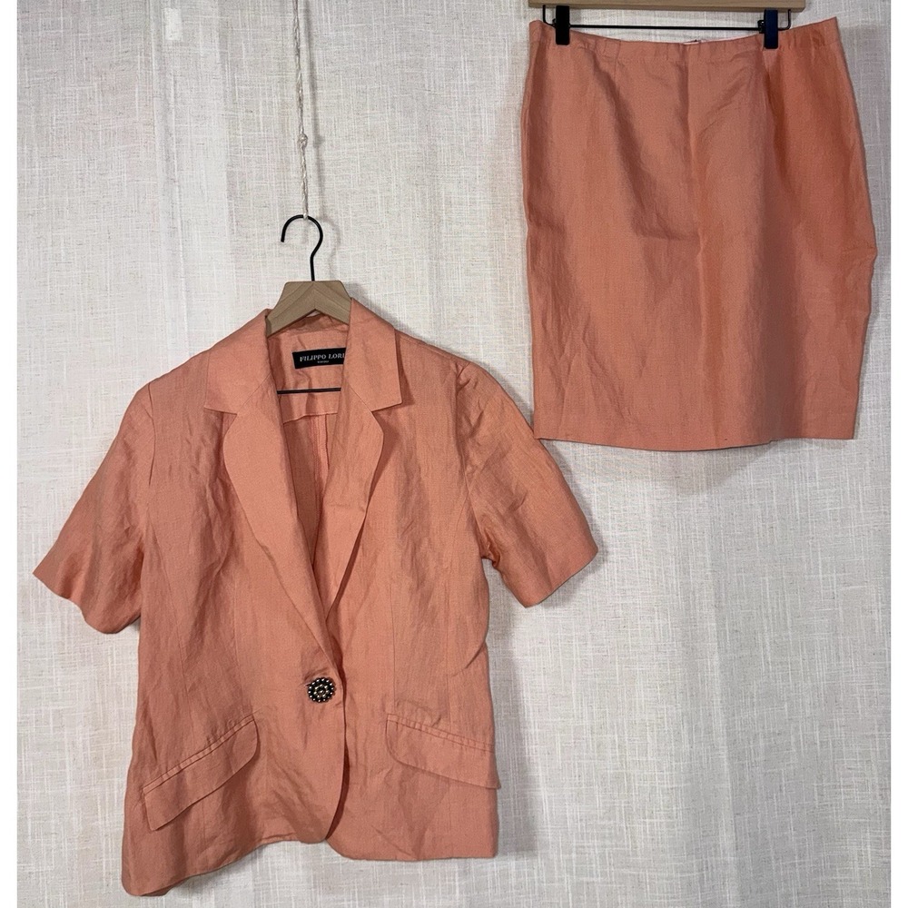 Filippo Lori Tivoli Women's Made Italy Sz 46 100% Linen Skirt Suit Set Blazer